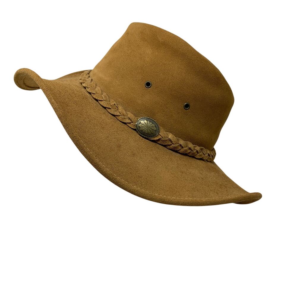Western Cowboy Hat Sz S Brown Faux Suede Braided Band Concho Small Ranch Style